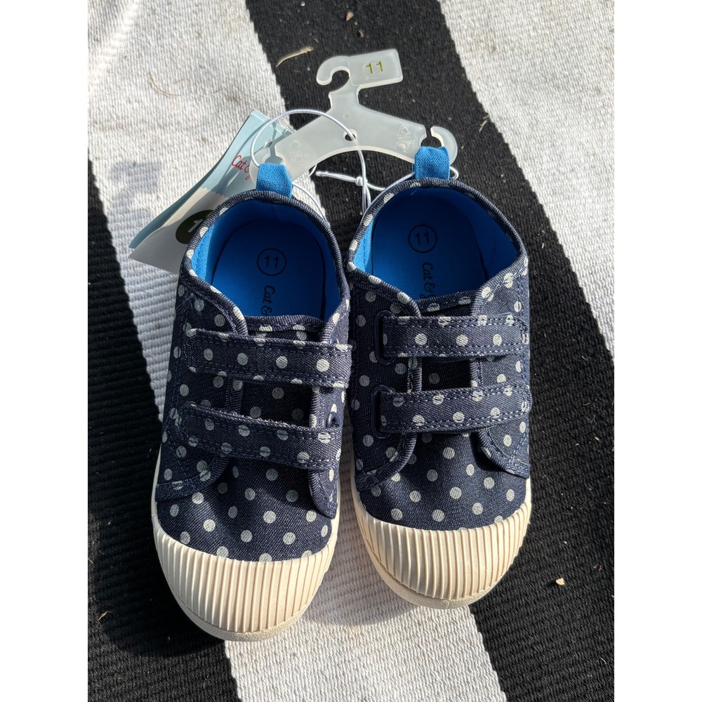 Cat & Jack Kids Navy Blue Polka Dot Canvas Sneakers Hook and Loop Size 11 NEW